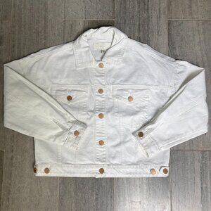 Blank NYC White Denim Jean Jacket with Copper Buttons